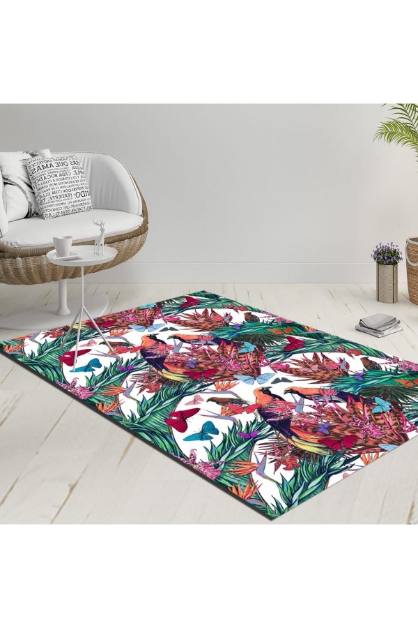 120X180 Else Beyaz Zemin Kuşlar Tropik Çiçekler Dekoratif Modern Yıkanabilir Ince Kilim Halı Else Beyaz Zemin Kuşlar Tropik Çiçekler Dekoratif Modern Yıkanabilir Ince Kilim Halı