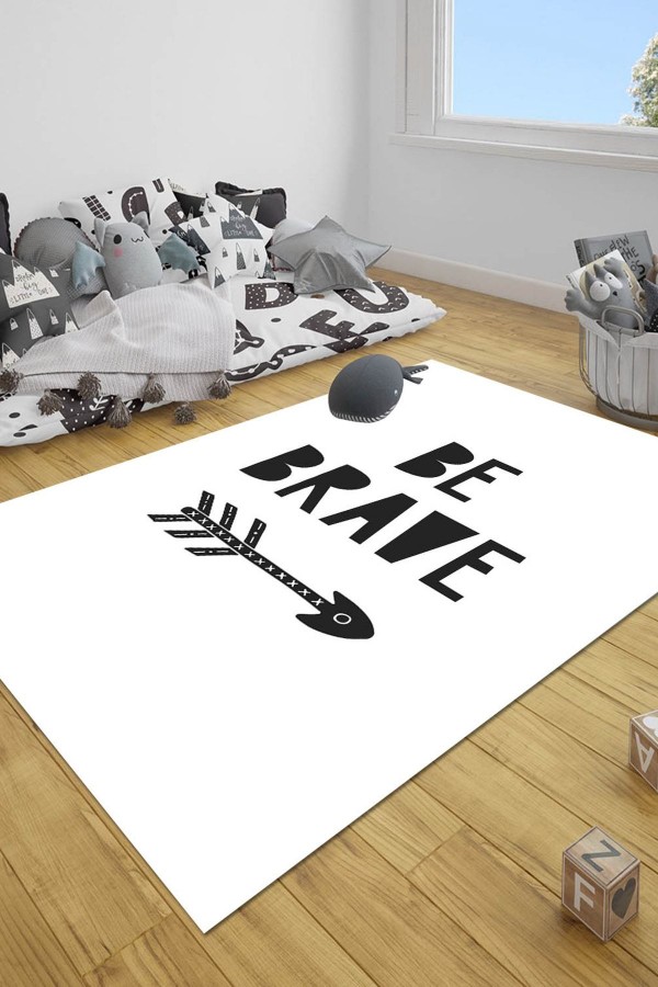Siyah Beyaz Oklu Özgürlük İskandinav Desenli Çocuk Halısı 80x150cm Siyah Beyaz Oklu Özgürlük İskandinav Desenli Çocuk Halısı 80x150cm