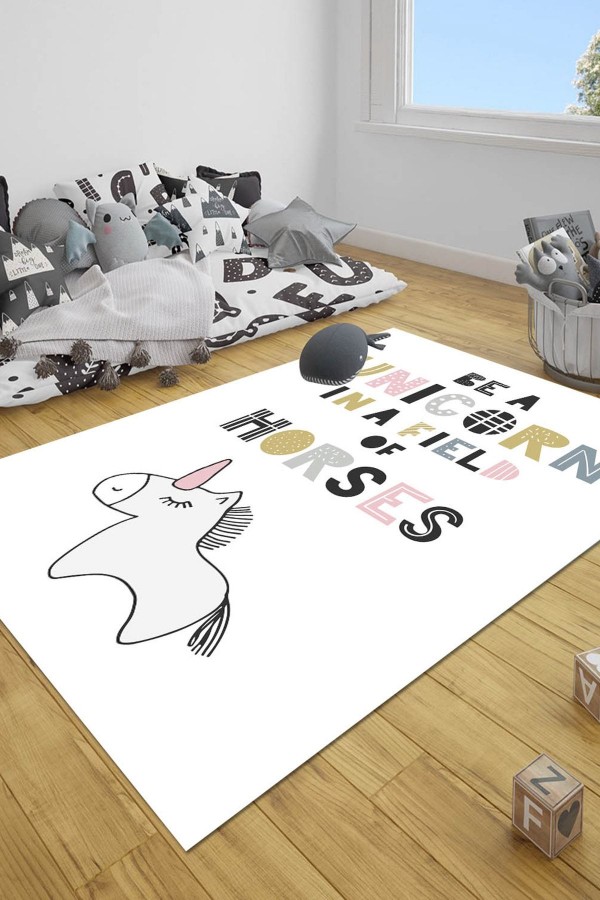 Else Unicorn Atlı İskandinav Desenli Çocuk Halısı Else Unicorn Atlı İskandinav Desenli Çocuk Halısı