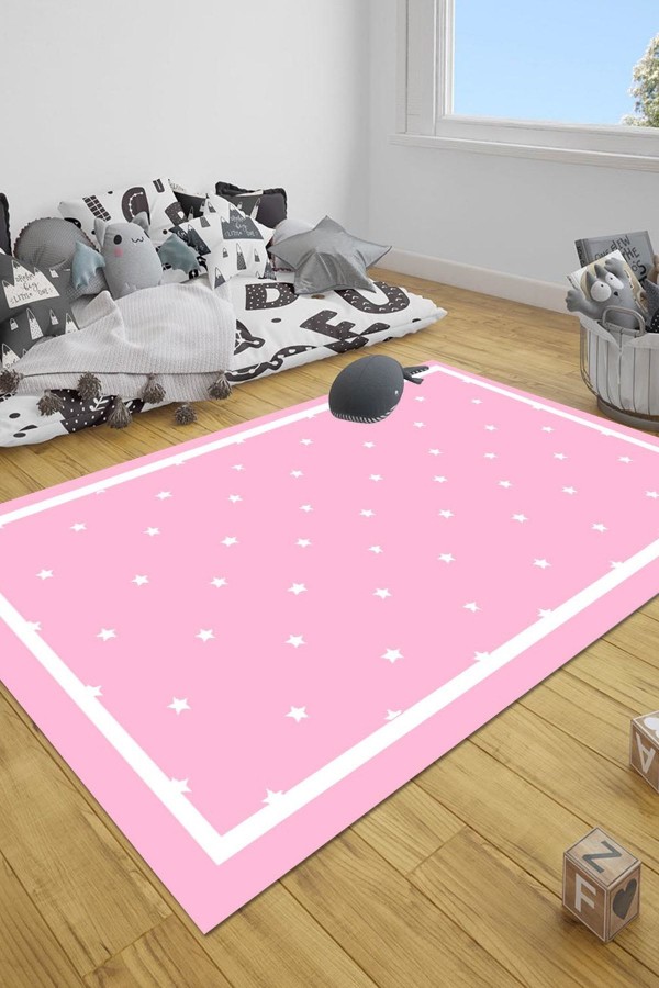 Else Pembe Beyaz Yıldızlar İskandinav Desenli Çocuk Halısı Else Pembe Beyaz Yıldızlar İskandinav Desenli Çocuk Halısı