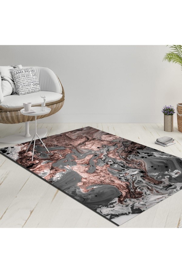 Else Gri Kahve Pudra Pembe Boyalar Dekoratif  Yıkanabilir  Ince Kilim Halı