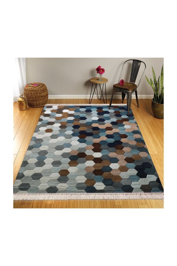 Else Retro Şönil Desenli Modern Püsküllü Kilim Halı 3