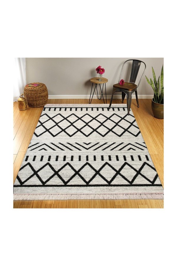 Retro Şönil Desenli Modern Püsküllü Kilim Halı 24 cm Retro Şönil Desenli Modern Püsküllü Kilim Halı 24 cm