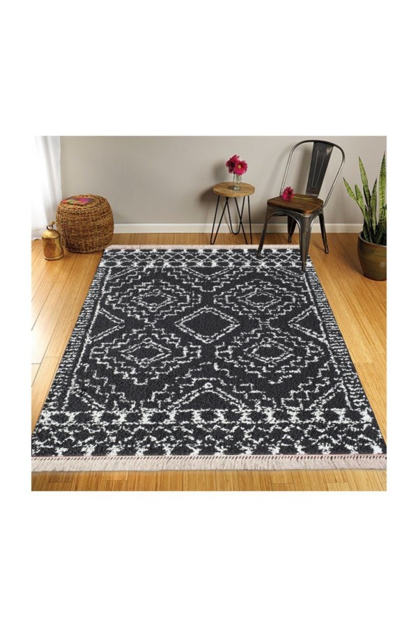 Retro Şönil Desenli Modern Püsküllü Kilim Halı 80x150cm Retro Şönil Desenli Modern Püsküllü Kilim Halı
