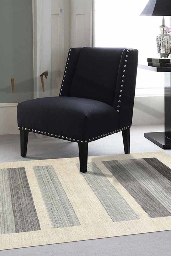 Else Krem Gri Siyah Çizgiler 3D Dekoratif Modern Desenli Halı Else Krem Gri Siyah Çizgiler 3D Dekoratif Modern Desenli Halı