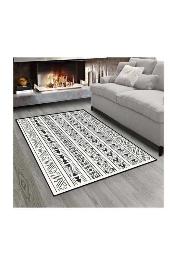 Else Iskandinav Çizgili 3d Baskı Dekoratif Desenli Salon Halısı - 80x150cm