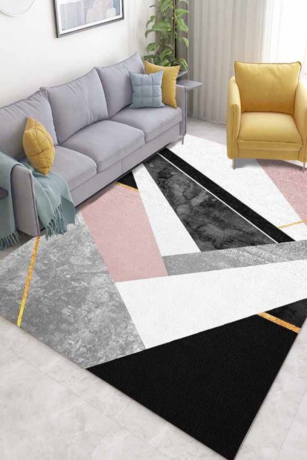 Else Pembe Gri Siyah Çizgiler 3D Dekoratif Modern Desenli Halı Else Pembe Gri Siyah Çizgiler 3D Dekoratif Modern Desenli Halı