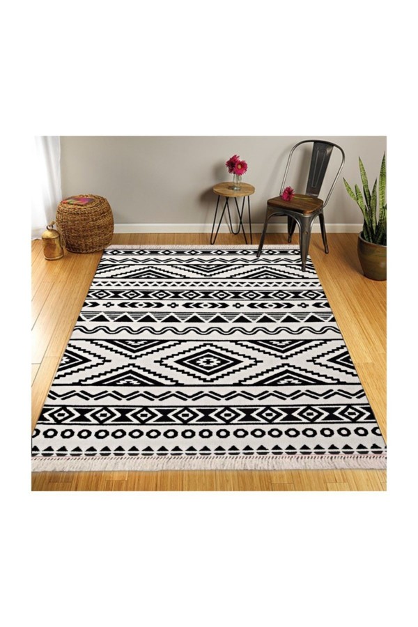 Else Retro Şönil Desenli Modern Püsküllü Kilim Halı 14