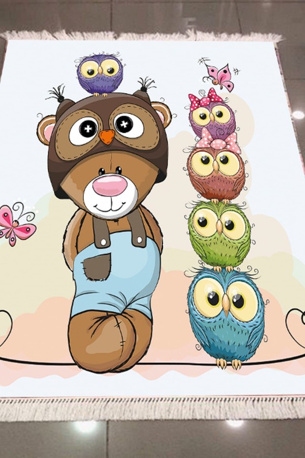Else Ayicikli Baykuş Çocuk Dekoratif Modern 3D Dokuma Şönil Hali Else Ayicikli Baykuş Çocuk Dekoratif Modern 3D Dokuma Şönil Hali