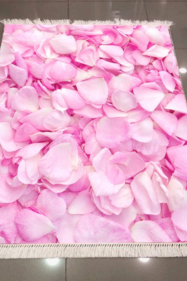 Else Pembe Gül Yapraklari Dekoratif Modern 3D Dokuma Şönil Hali Else Pembe Gül Yapraklari Dekoratif Modern 3D Dokuma Şönil Hali