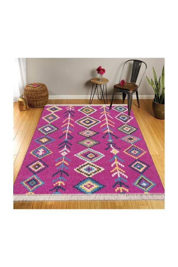 Else Retro Şönil Desenli Modern Püsküllü Kilim Halı 20
