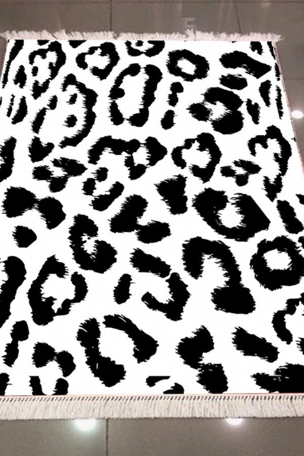 Else Siyah Beyaz Leopar Dekoratif Modern 3D Dokuma Şönil Hali Else Siyah Beyaz Leopar Dekoratif Modern 3D Dokuma Şönil Hali