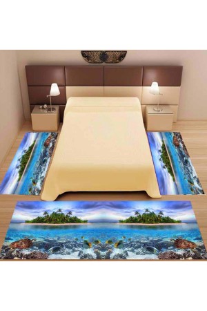 3Lu Set Else Deniz Manzarali 3D 3 Boyutlu Yatak Odasi Halisi 3 Lü Seti