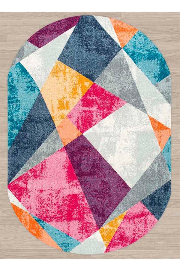 Else Renkli Patchwork Dekoratif Salon Banyo Baskili 3D Dekoratif Oval Hali