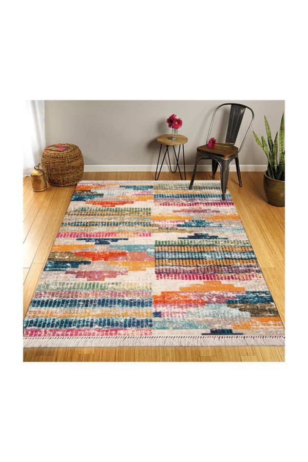 Else Retro Şönil Desenli Modern Püsküllü Kilim Halı 26 cm