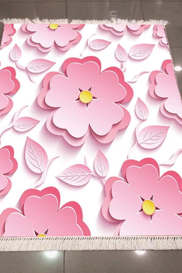 Else Pembe Büyük Çiçek Modern 3D Dokuma Şönil Hali Else Pembe Büyük Çiçek Modern 3D Dokuma Şönil Hali