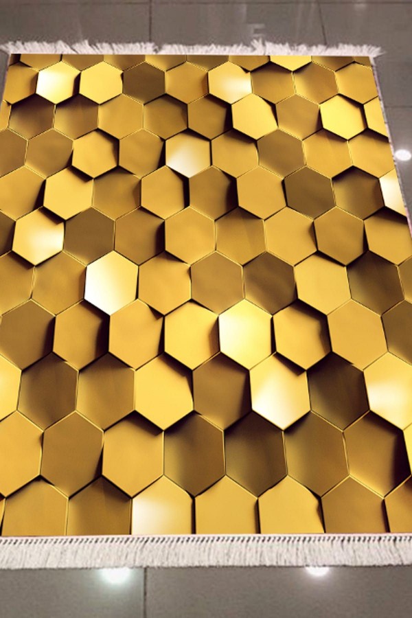 Else Sari Petekler Dekoratif Modern 3D Dokuma Şönil Hali Else Sari Petekler Dekoratif Modern 3D Dokuma Şönil Hali